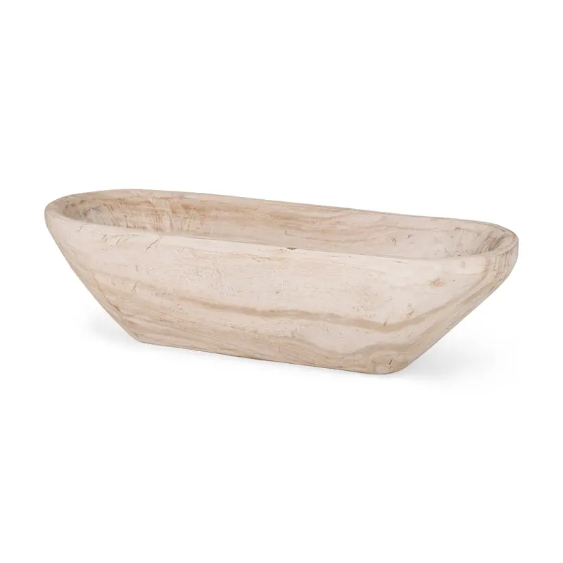 Athena Bowl – Extra-Large Oblong Light-Wash Reclaimed Wood Serving Vessel 1