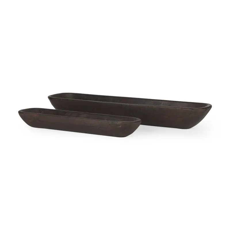 Athena Tray Set – Pair Of Extra-Large Black-Brown Reclaimed Wood Serving Trays 1