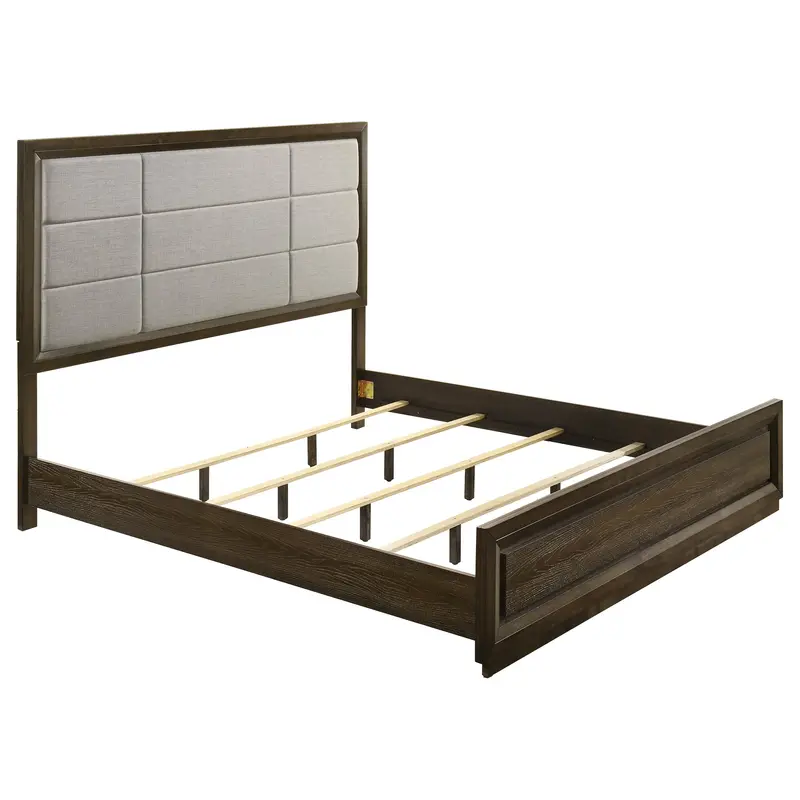 Atlas Dark Oak-And-Gray California King Upholstered Panel Bed – 63-Inch Luxe Design 1