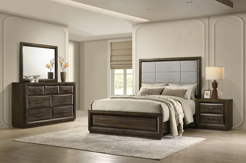 Atlas Dark Oak & Gray Eastern King Bedroom Set – 4-Piece Collection 1