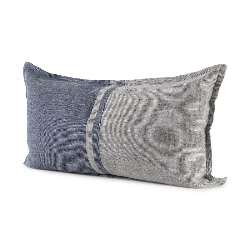 Aubrielle Gray-And-Blue Color-Blocked Fabric Pillow Cover (14"L × 26"W) 1