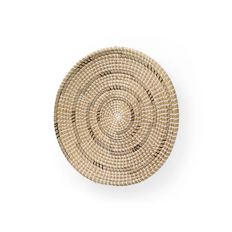 Avel Wall Hanging Plate: 18" Round Seagrass & Dark Brown String Decorative Plaque 1