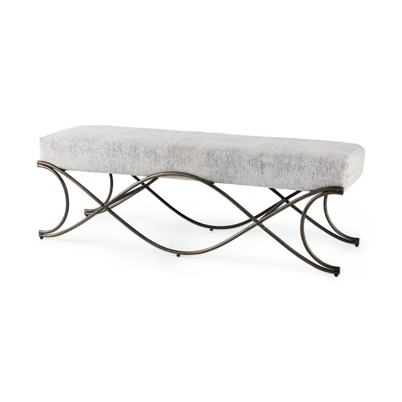Ayla Bench With Dark Gray Fabric Seat And Dark Nickel Metal Frame – 55L X 17.6W X 18H 1