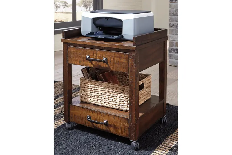 Baldridge Rustic Brown Printer Stand With Open Shelving – Industrial Office Accent 1