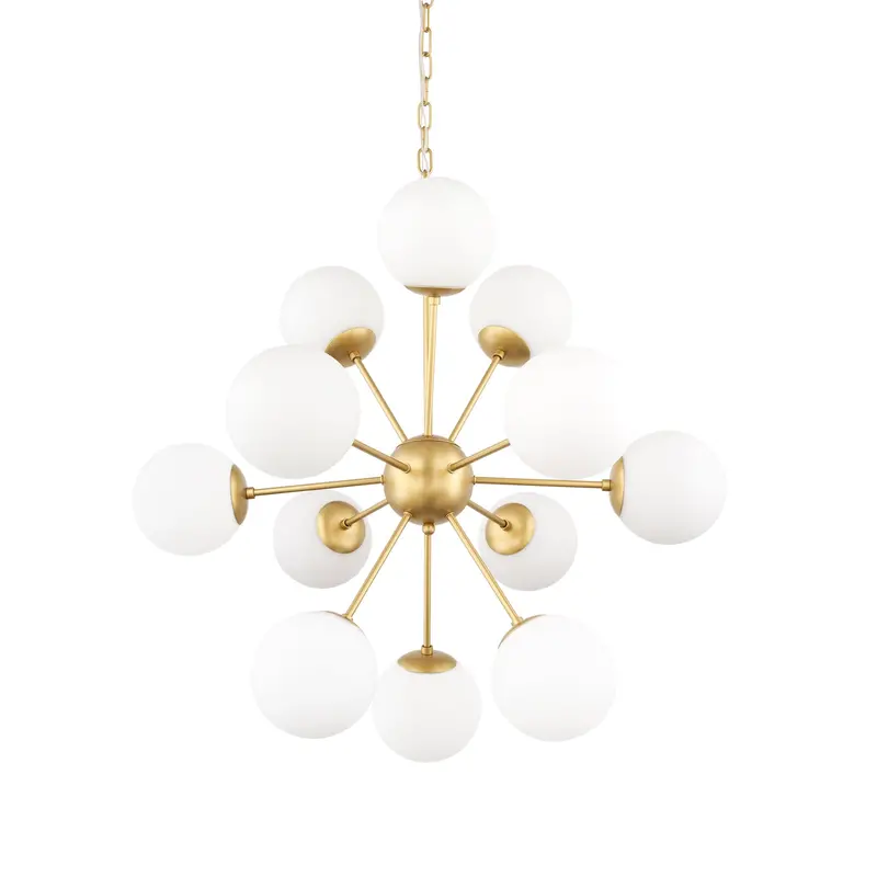 Barbara 11-Light Chandelier – Brushed Gold Metal Frame With Frosted Glass Globes 1