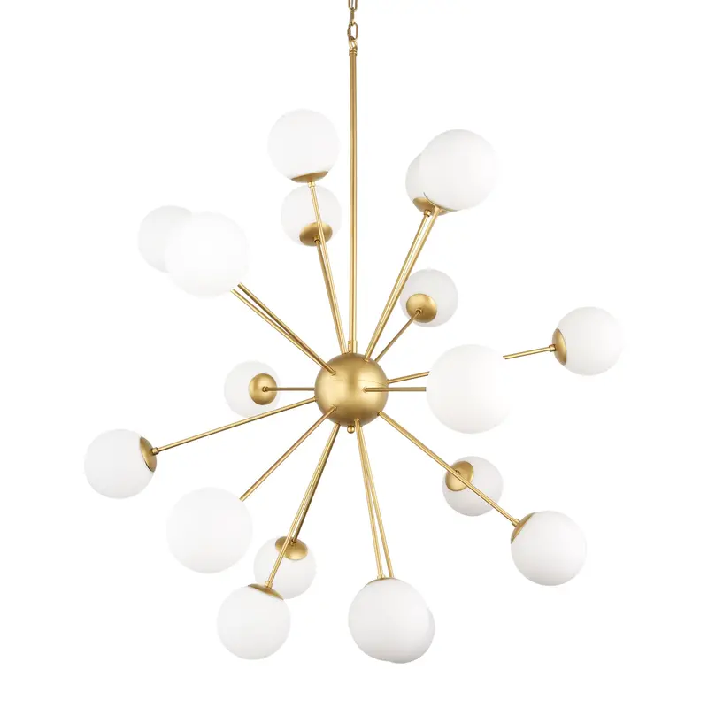 Barbara 18-Light Chandelier – Brushed Gold Metal Frame With Frosted Glass Globes 1