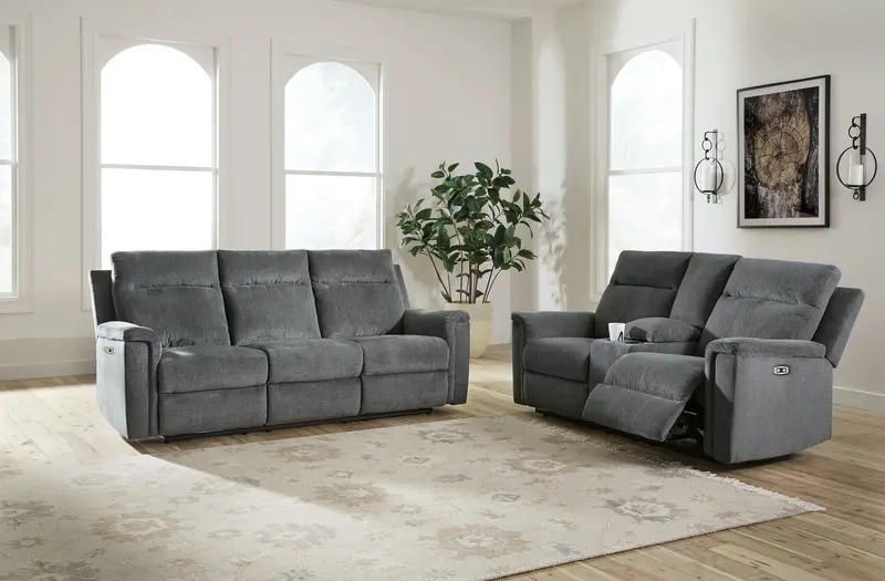 Barnsana Gravel Power Reclining 2-Piece Living Room Set – Sofa & Loveseat 1