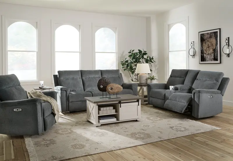 Barnsana Gravel Power Reclining Living Room Set – Sofa, Loveseat & Recliner 1