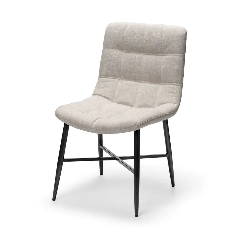 Barrow Dining Chairs – Set Of 2 Beige Fabric-Upholstered Chairs With Black Metal Frames 1