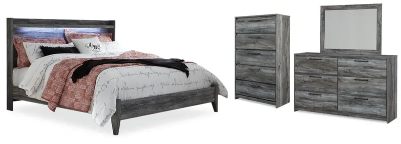 Baystorm Gray King Panel Bed Set: Dresser, Mirror & Chest 1