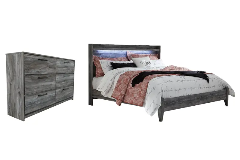 Baystorm Gray King Panel Bed With Matching Dresser 1