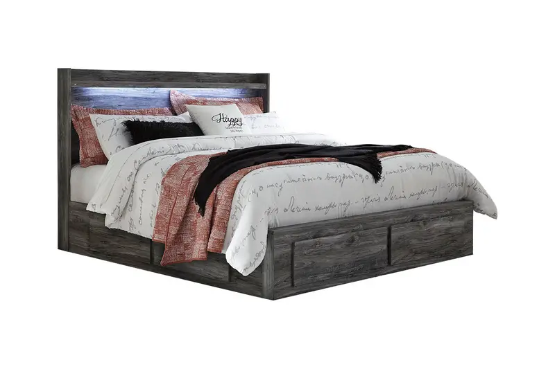 Baystorm Gray Led King Platform Bed With Built-In Storage Drawers 1