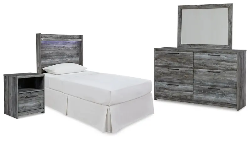 Baystorm Gray Twin Panel Bed Collection: Headboard, Dresser, Mirror & Nightstand 1