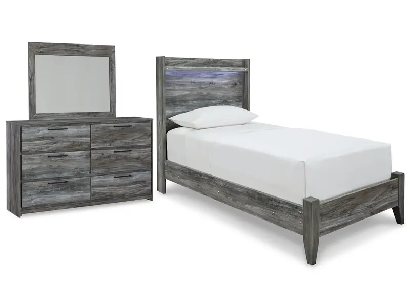 Baystorm Gray Twin Panel Bed Set: Dresser & Mirror 1