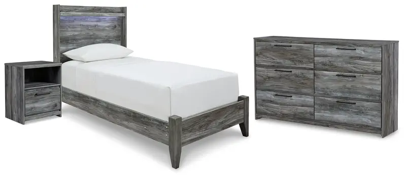Baystorm Gray Twin Panel Bed Set: Dresser & Nightstand 1