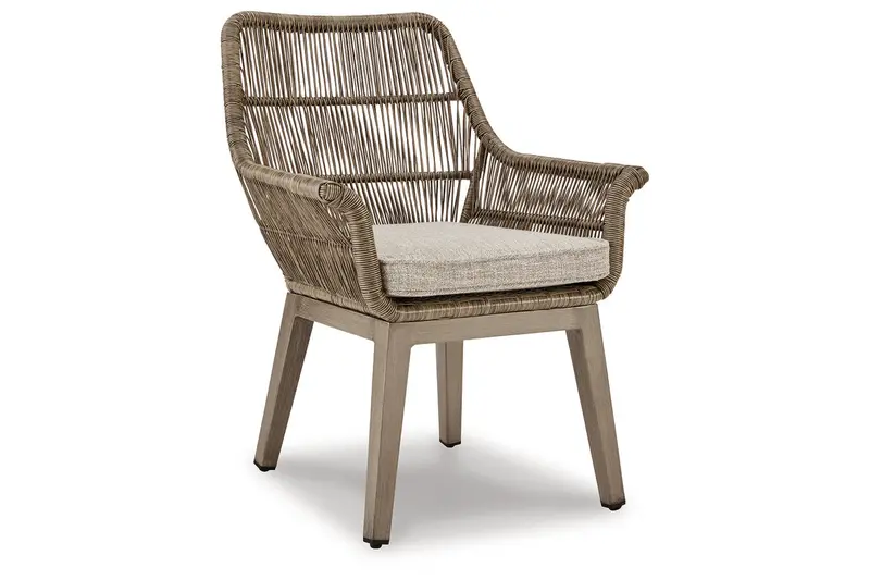 Beach Front Beige Upholstered Armchair With Cushioned Seat 1