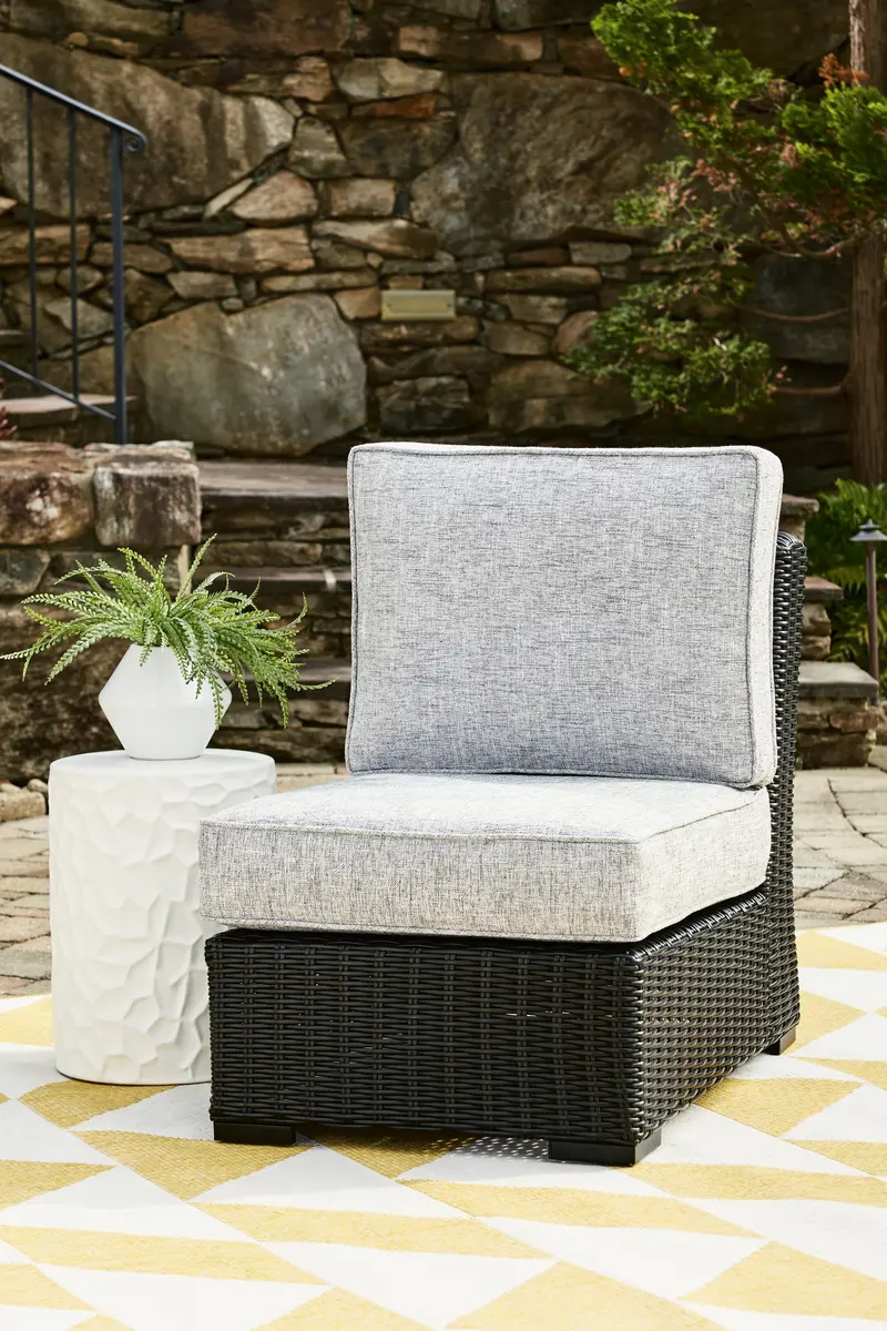 Beachcroft Armless Outdoor Accent Chair – Black & Light Gray With Cushion 1