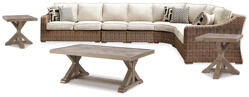 Beachcroft Beige 5-Piece Outdoor Sectional With Coffee Table And Two End Tables 1
