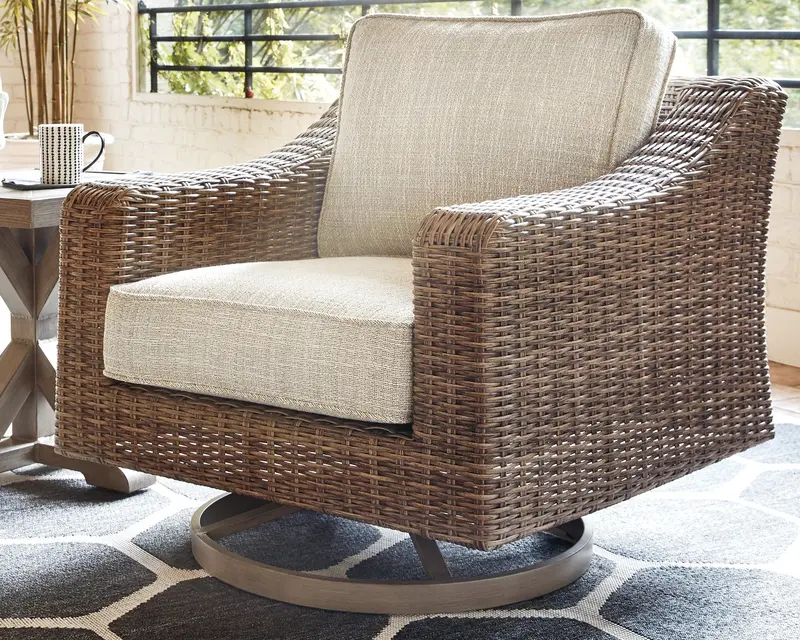 Beachcroft Beige All-Weather Swivel Lounge Chair With Cushion 1