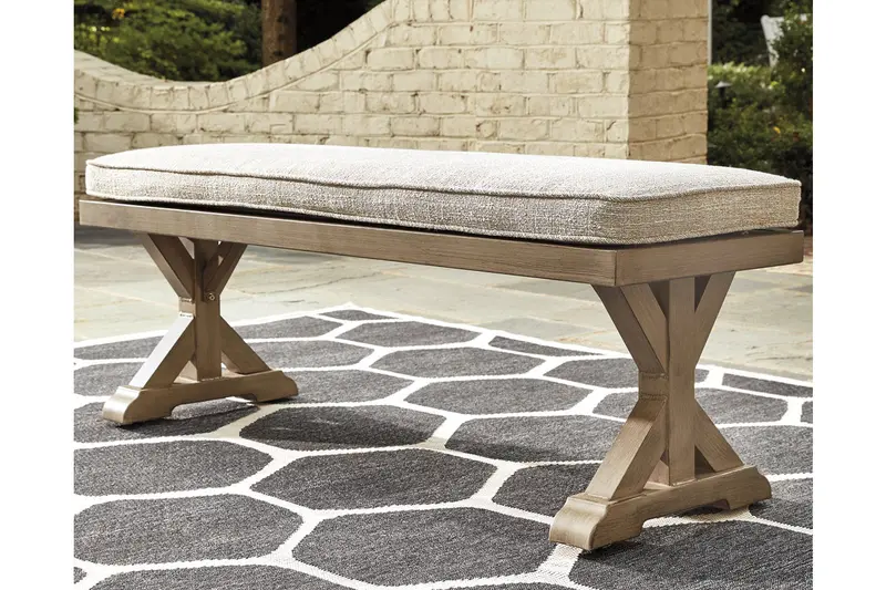 Beachcroft Beige Fabric Bench With Padded Cushion 1