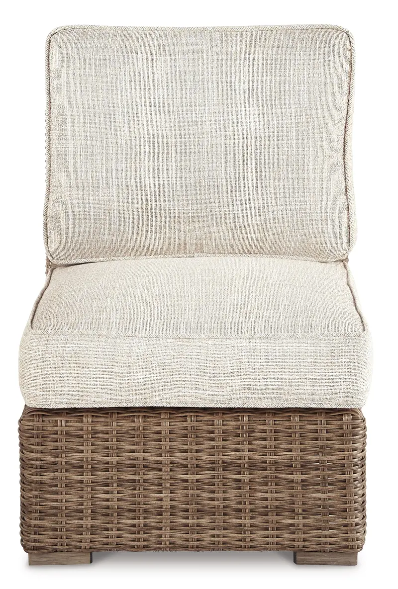 Beachcroft Beige Outdoor Armless Patio Chair With Weather-Resistant Cushion 1