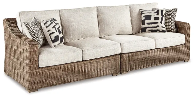 Beachcroft Beige Outdoor Loveseat – 2-Piece Wicker Set With Uv-Resistant Cushions 1