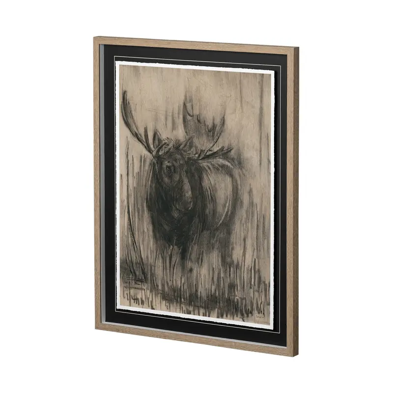 Bear & Moose I By Mercana Studio – Hand-Embellished Textured Framed Art Print 1