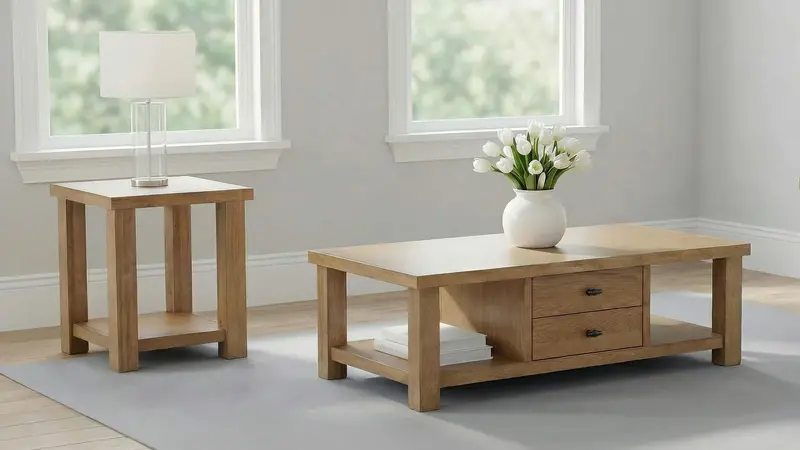 Beasley Golden Oak 2-Piece Wooden Coffee Table Set 1