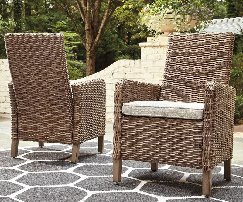 Beige All-Weather Outdoor Armchairs With Cushioned Seats (2-Pack) 1