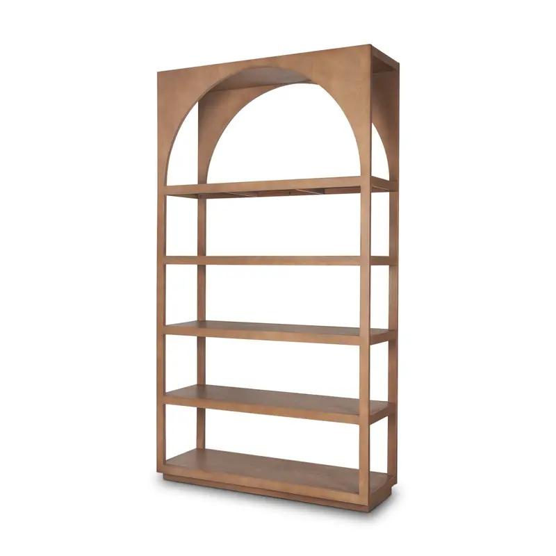 Bela Arched Shelving Unit – Medium Brown Wood Display Cabinet 1