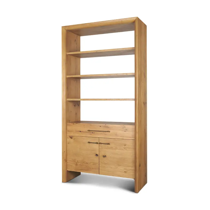 Belford 2-Door Open Shelving Unit – Light Brown Oak Wood Display Stand 1