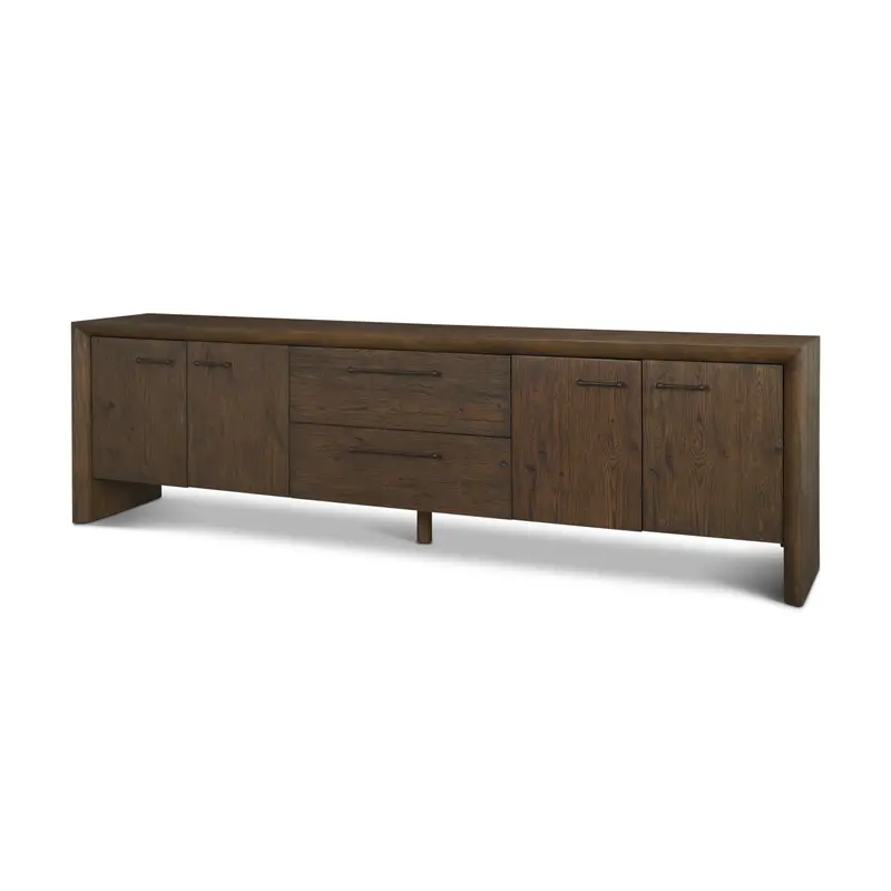 Belford Dark Brown Oak Media Console – 94-Inch Wide Entertainment Center 1