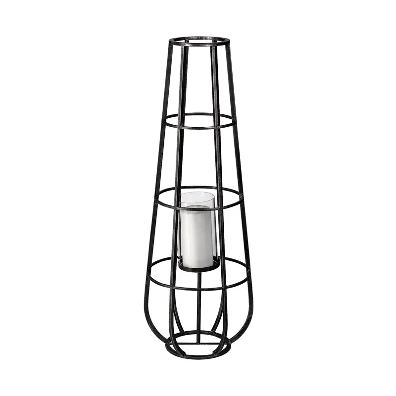 Bella Large Black Metal Cage Lantern – Cylindrical Candle Holder 1