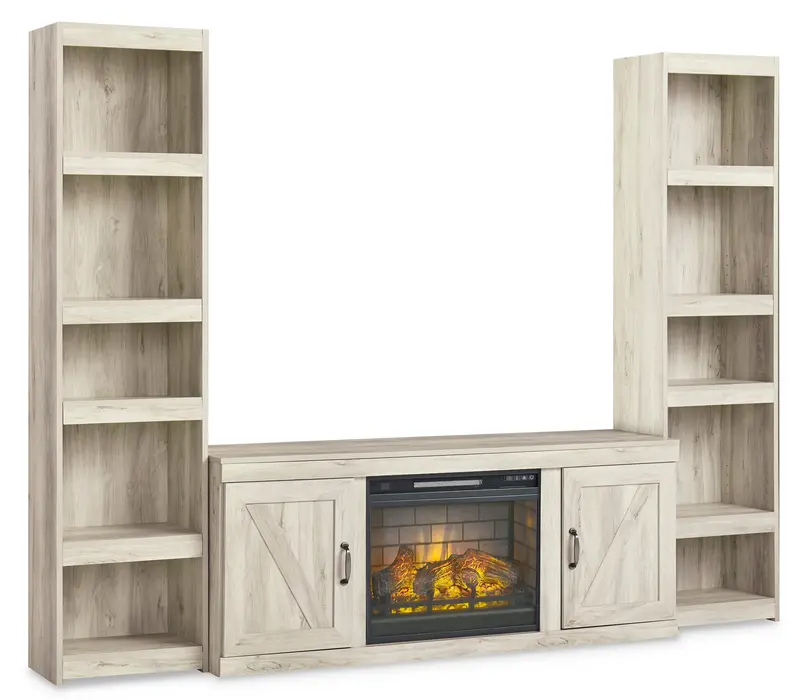 Bellaby Whitewash 3-Piece Entertainment Center With Built-In Electric Fireplace 1