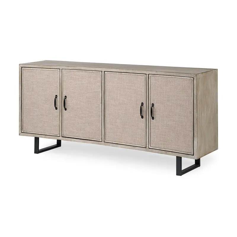 Bellefontaine Ii Sideboard – Brown Fir Veneer Frame With Fabric-Covered Cabinet Doors 1