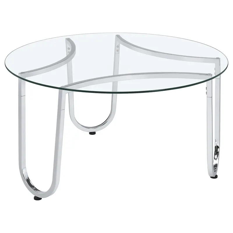 Beller Chrome Coffee Table – Round Tempered Glass Top Living Room Centerpiece 1