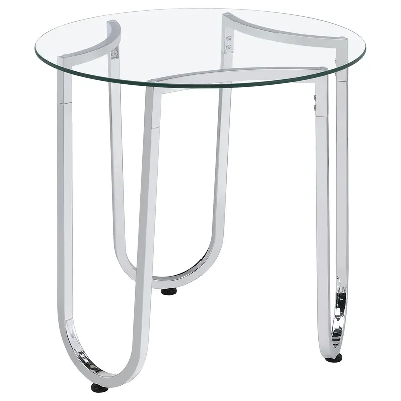 Beller Chrome End Table – Round Tempered Glass Top With Metallic Base 1