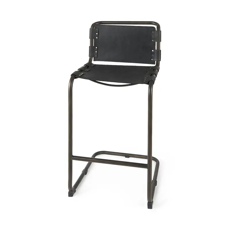 Berbick Bar Stool — 43-Inch Height With Black Leather And Refined Iron Construction 1