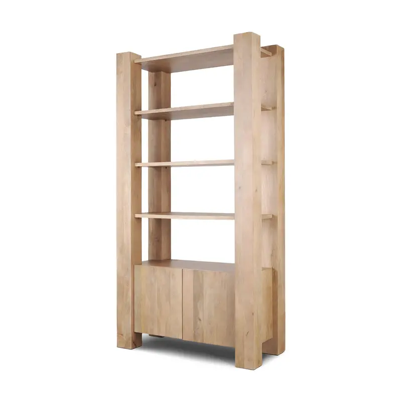 Beth Shelving Unit — Light Brown Wood With Mixed Open And Concealed Storage 1