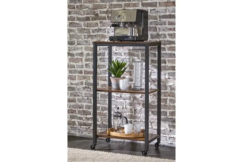 Bevinfield Brown And Black Metal Bar Cart With Glass Shelf 1