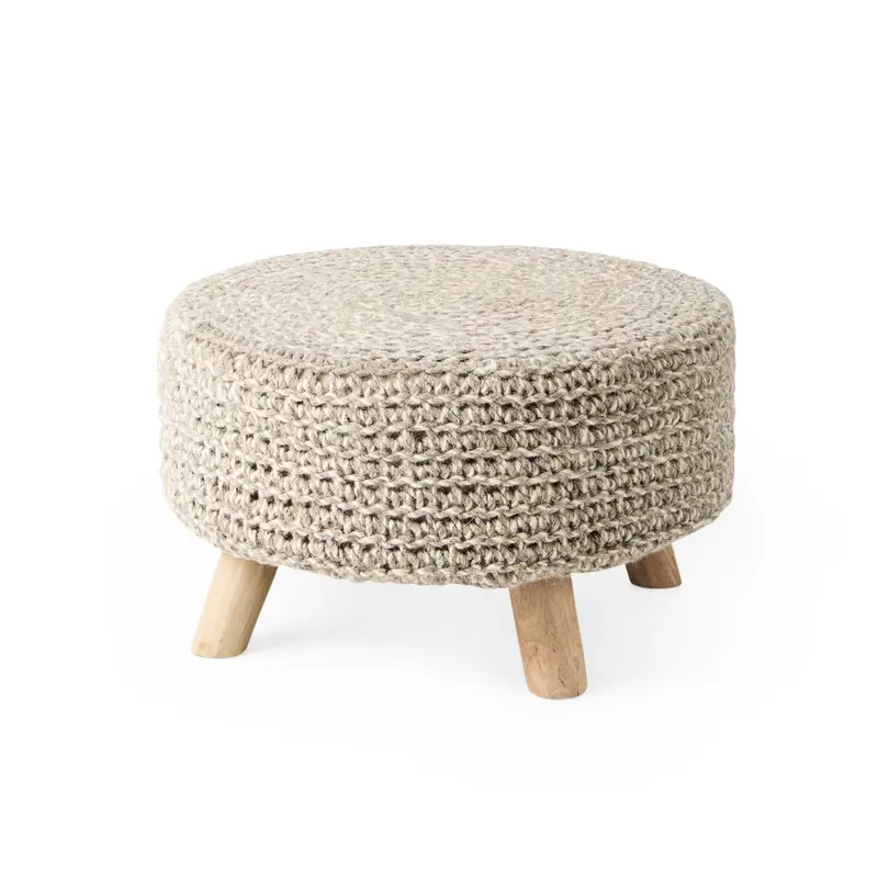 Bina Light Gray Wool Accent Stool – 24" Square X 14" Height, Modern Four-Leg Base 1