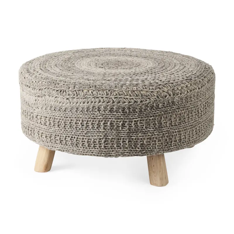 Bina Wool Upholstered Stool – Dark Gray, 30" Square, 15" Height, Four-Legged Design 1