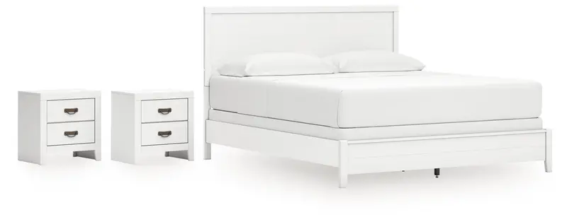 Binterglen White California King Panel Bed With Two Nightstands 1