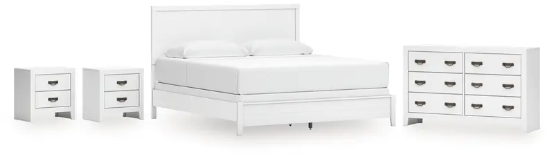 Binterglen White King Panel Bed With Matching Dresser And Twin Nightstands 1