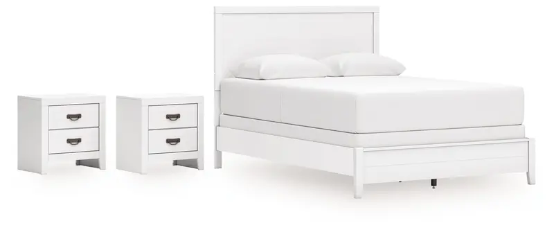 Binterglen White Queen Panel Bed Set With Two Nightstands 1