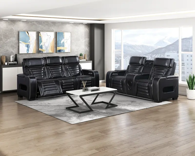 Black 2-Piece Power Reclining Living Room Set – Cyber Collection 1