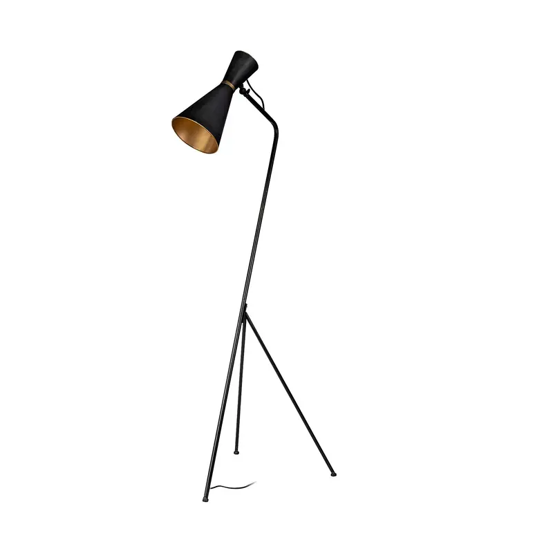 Black And Brass Floor Lamp With Cone Shade – Tall Standing Design (Eris Iii, 58.3"H) 1