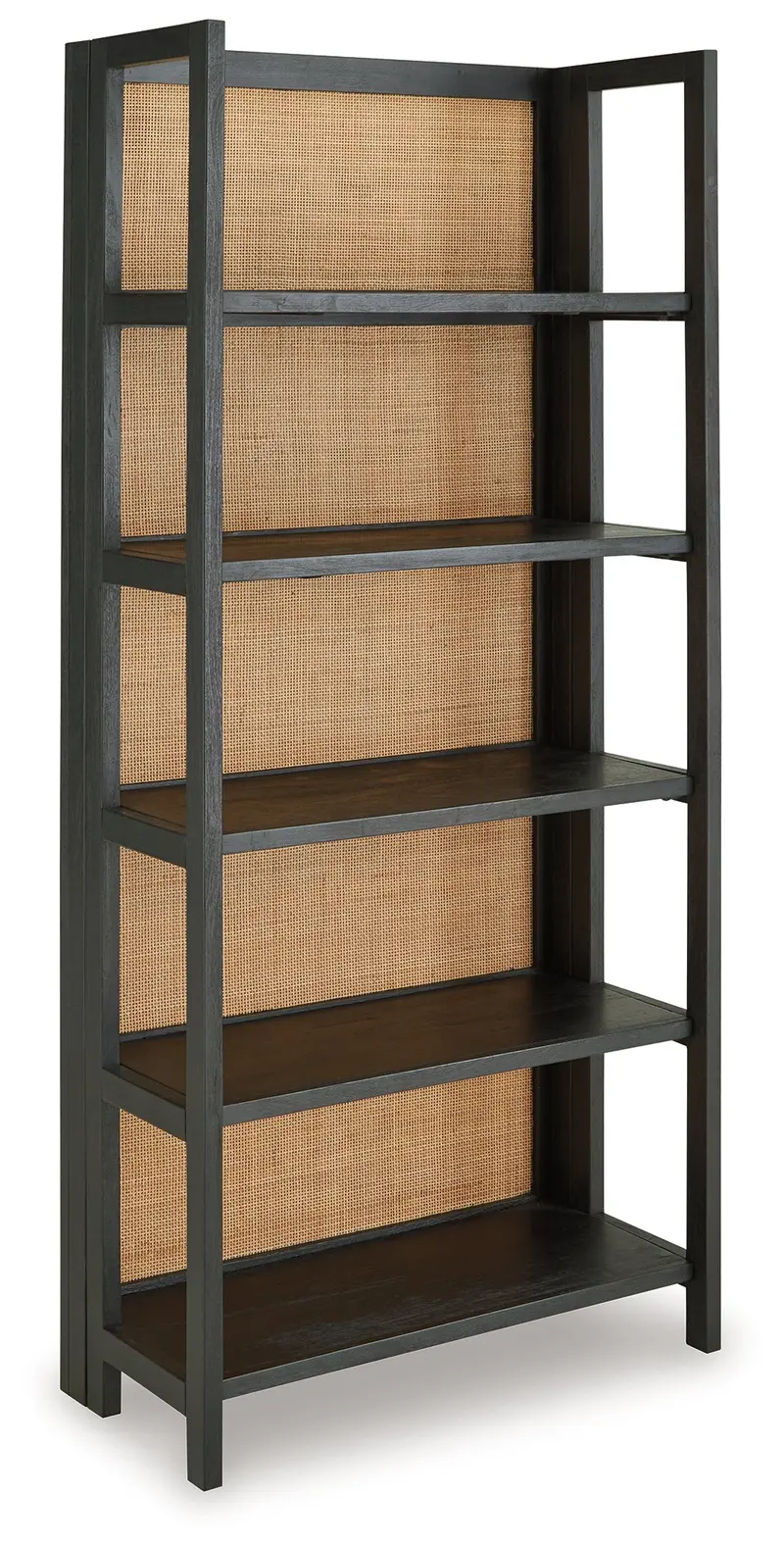 Black And Natural Wood Bookcase – Abyard Open Shelving Unit 1