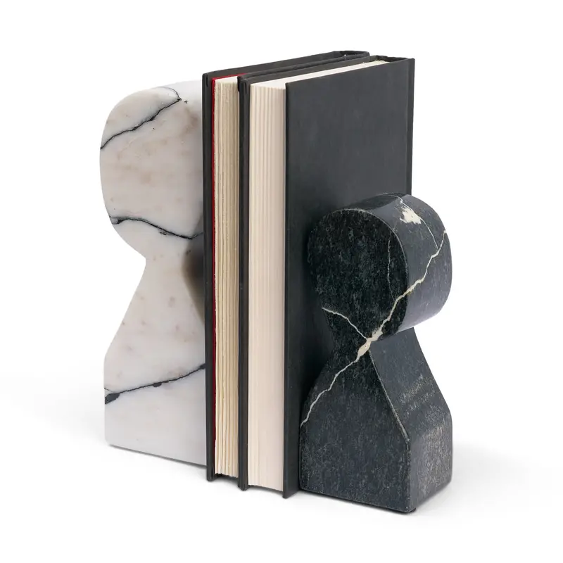 Black And White Marble Bookends – Sleek Geometric Pair 1