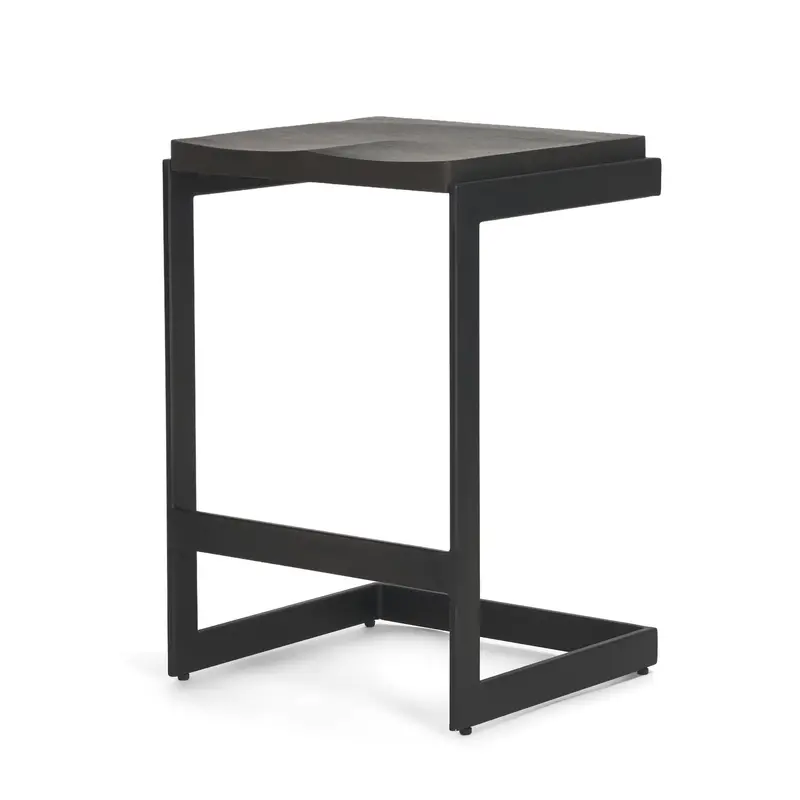 Black C-Shape Counter Stool – Solid Wood Seat & Matte Black Metal Base 1